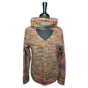 Hem & Thread Multicolored Cable Knit Cowl Sweater w/ Keyhole Cutout Size Small